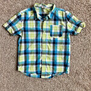 Boys' Blue & Neon Green Plaid Button Down I Size M I Crazy 8